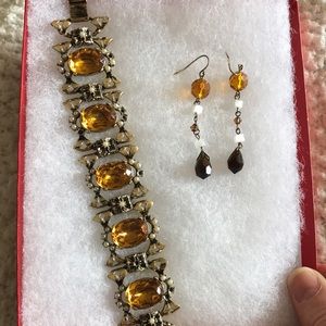 Estate Jewelry Amber Topaz and Pearl Lobster clsp